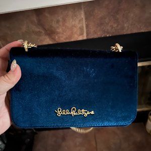 Lilly Pulitzer Navy Velour Crossbody/Shoulder Bag